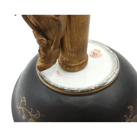PEDESTAL Bowl Black and Gold With Oriental Figure Vintage JAPANESE Hand Painted - Picture 10 of 10